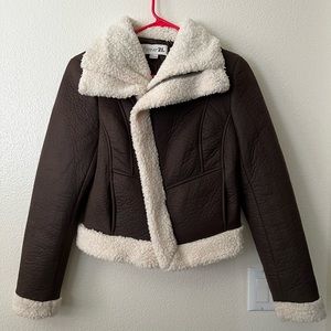 Forever 21 Brown Sherpa Biker Jacket - Sz M - Soft & Lined